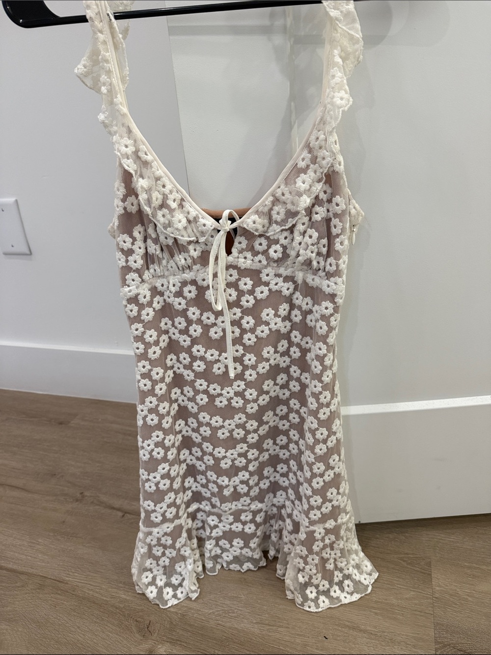 MAJORELLE Cream Floral Lace Chemise with Nude Slip